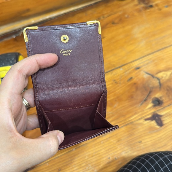 Vintage Cartier Paris Leather Compact Wallet Change Purse Burgundy and gold - Picture 9 of 11